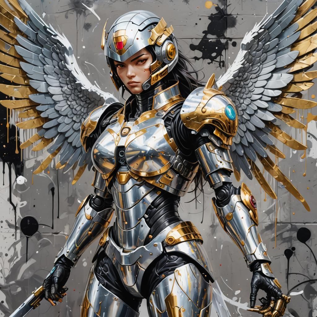 Battle Angel with Silver Armor, Graffiti Art