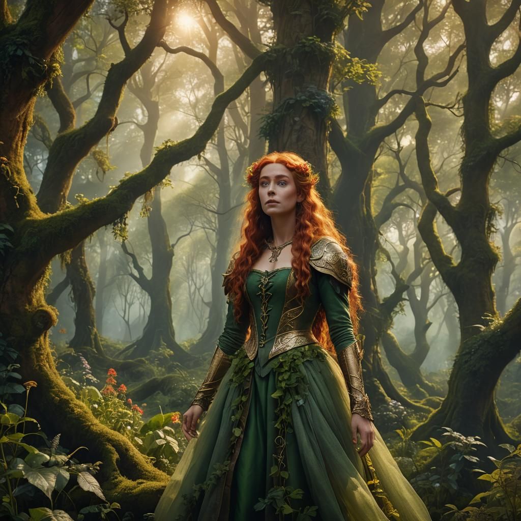 Voluptuous Elf in Misty Forest: A Digital Painting