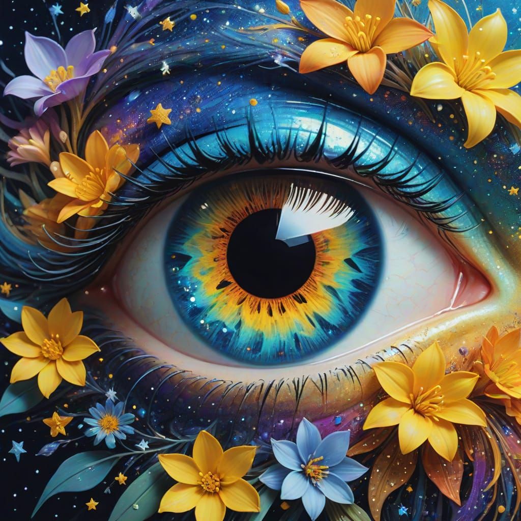 Cosmic Eye with Sparkling Floral Accents