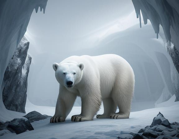 Polar Bear in a Vibrant Ice Cave
