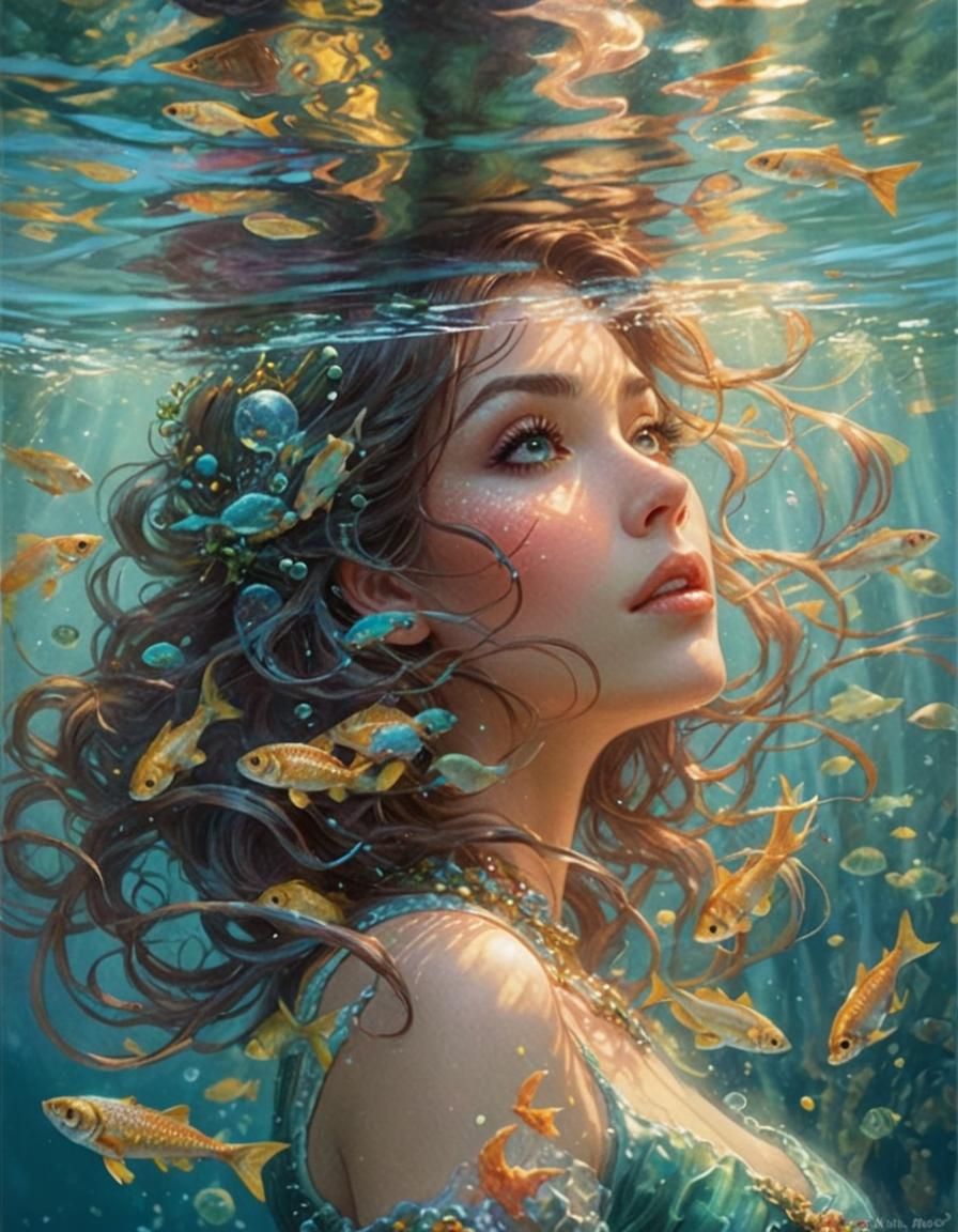 Ethereal Underwater Girl with Fish