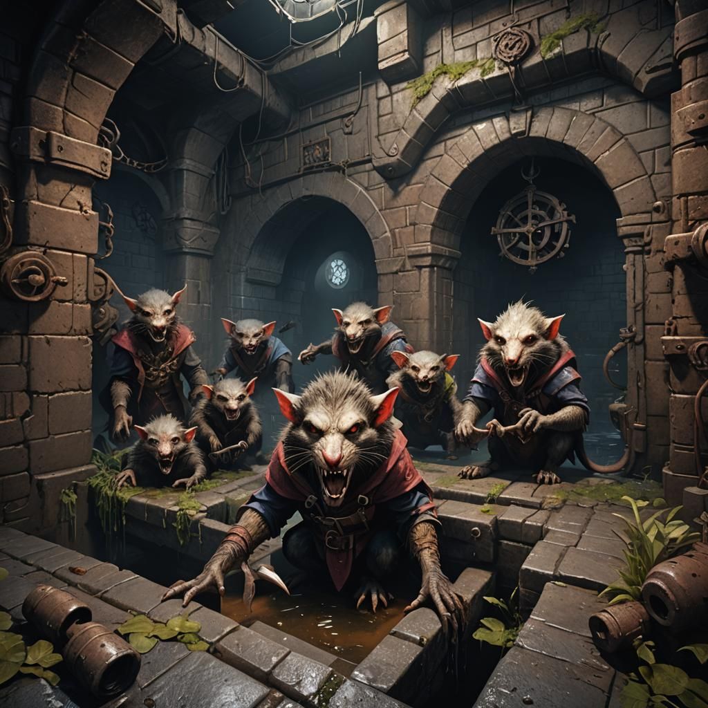 Fantasy Evil Wererats in Sewers: Detailed Matte Painting