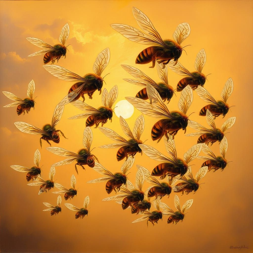 Majestic Bees in Sunset V-Formation