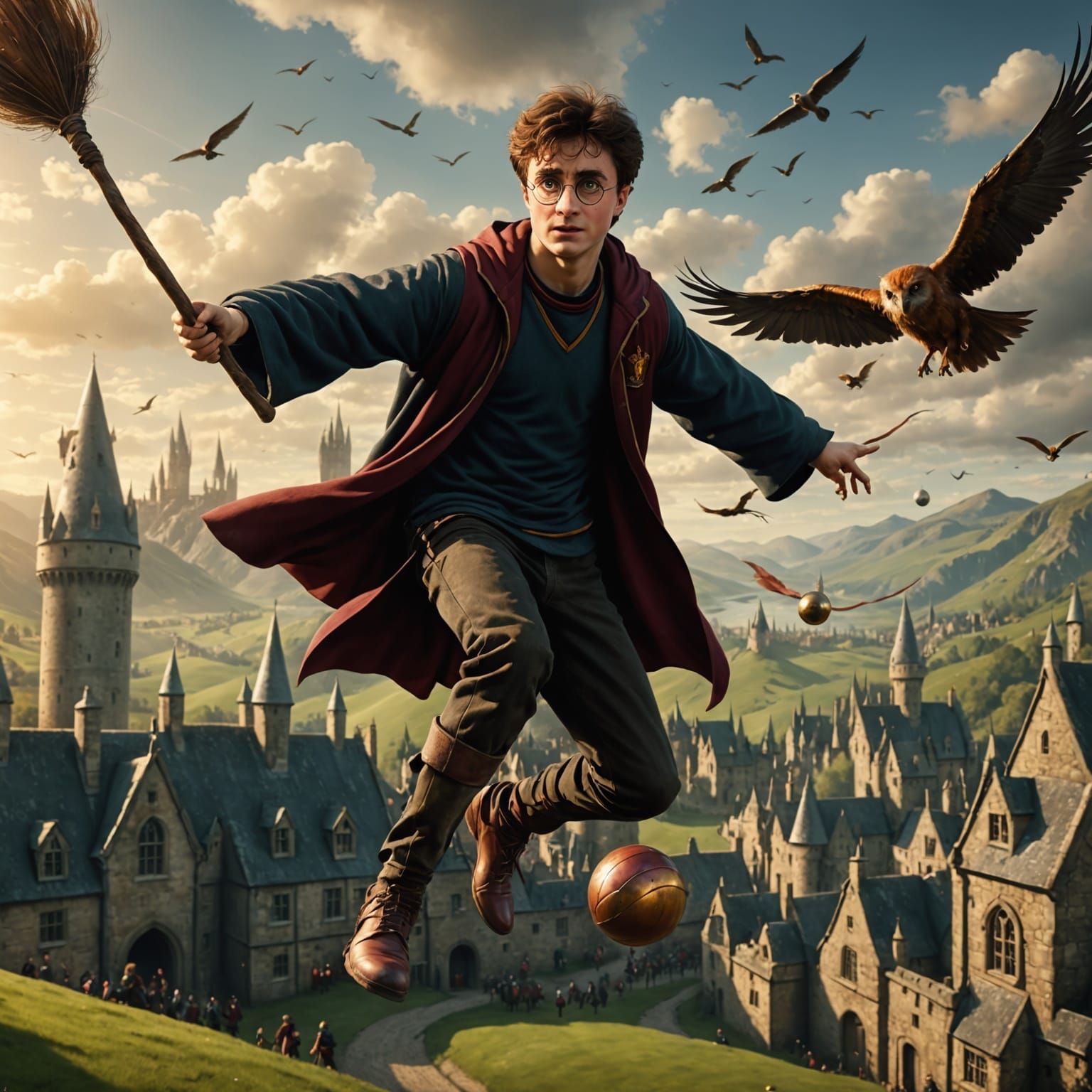 Harry Potter Plays Quidditch on Broomstick