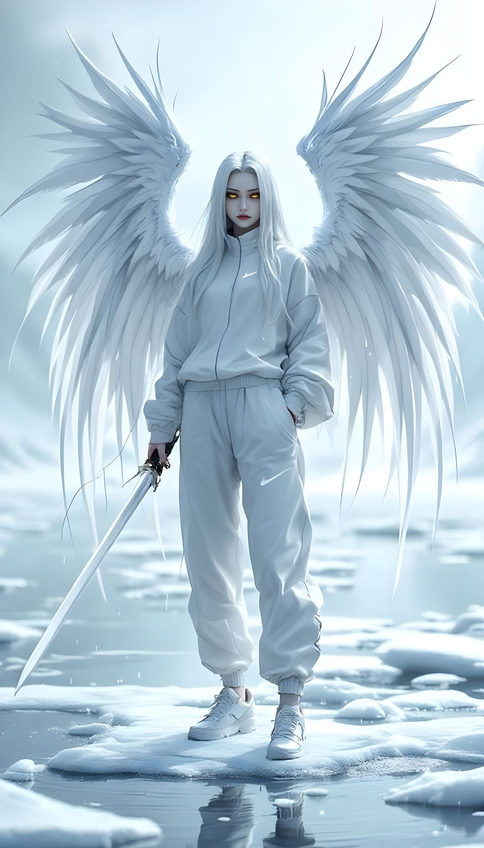 Anime Vampire Girl with Katana and Wings