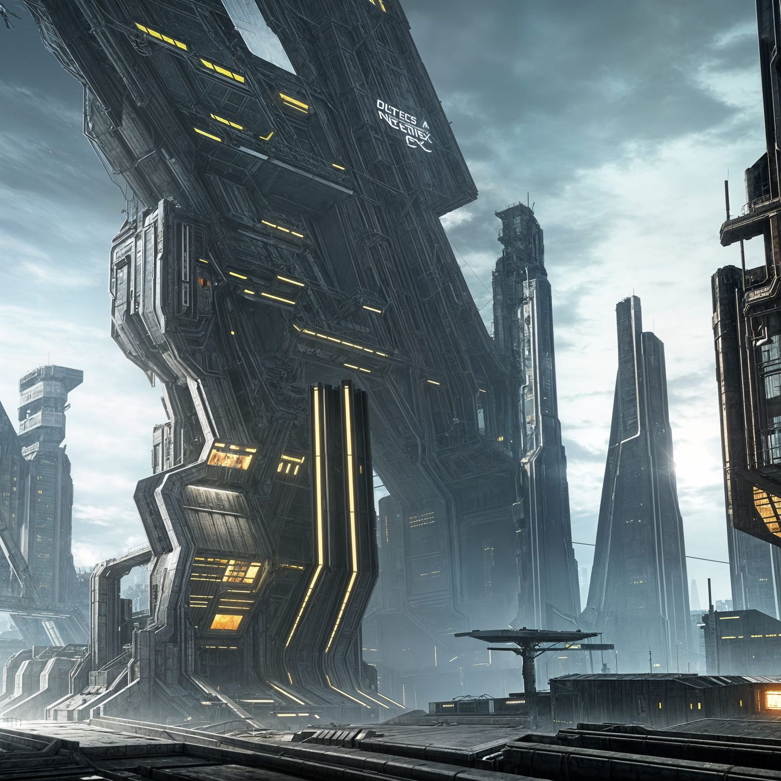 Cyberpunk Cityscape with Urban Decay and Advanced Tech