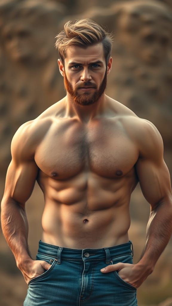 Chiseled Man in Desert Landscape