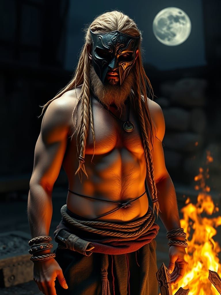 Anglo-Saxon Druid Male in Moonlit Night, Holding His Chosen ...