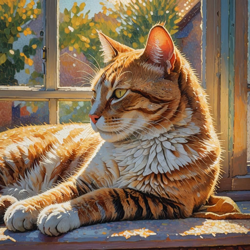 Impressionist Cat Sleeping in Sunlight