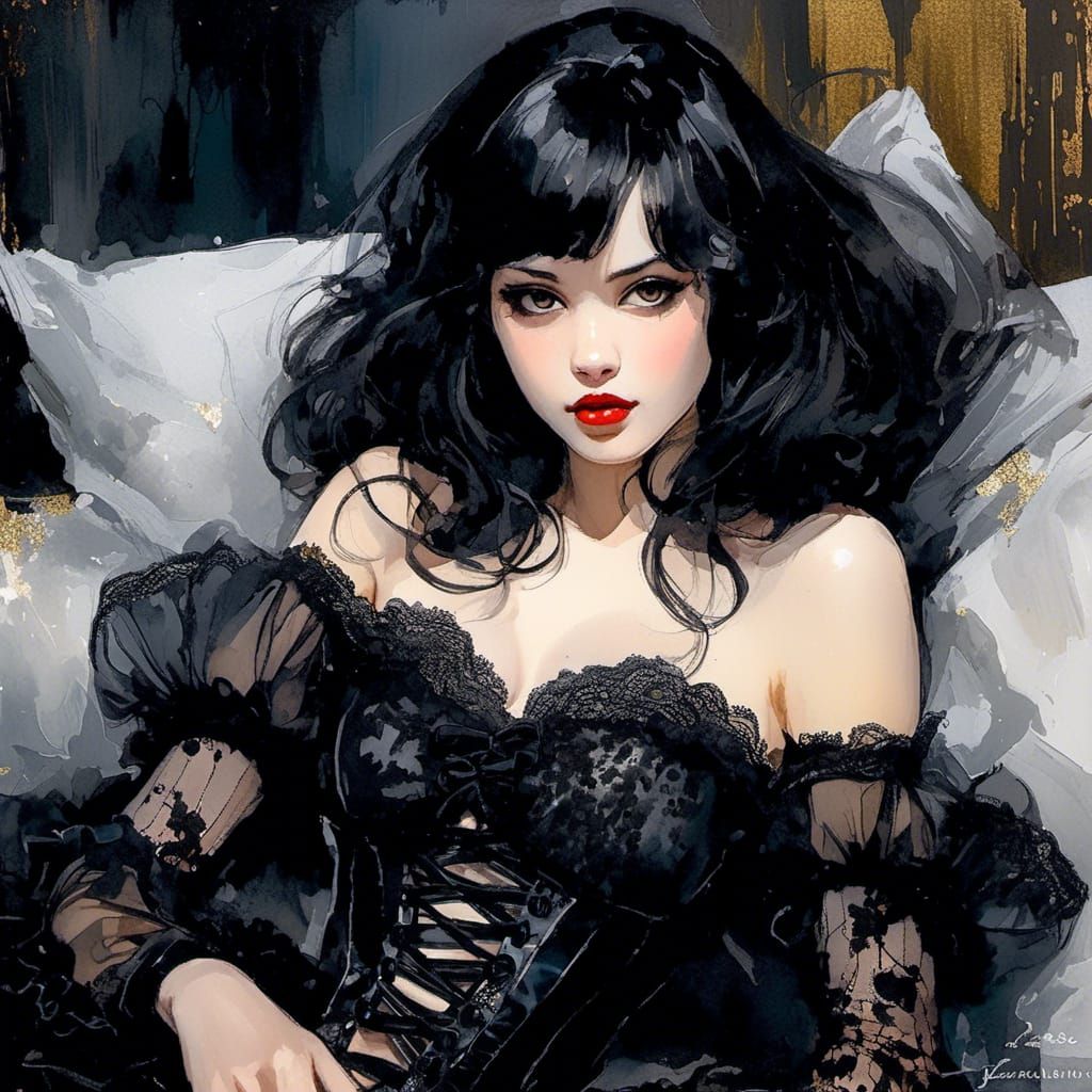 Gothic Geisha Portrait with Alcohol Ink Art