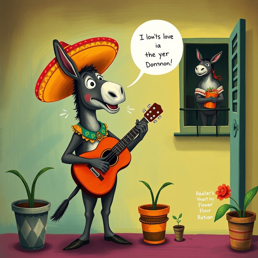 Donkey Serenade: A Whimsical Scene in Vibrant Colors