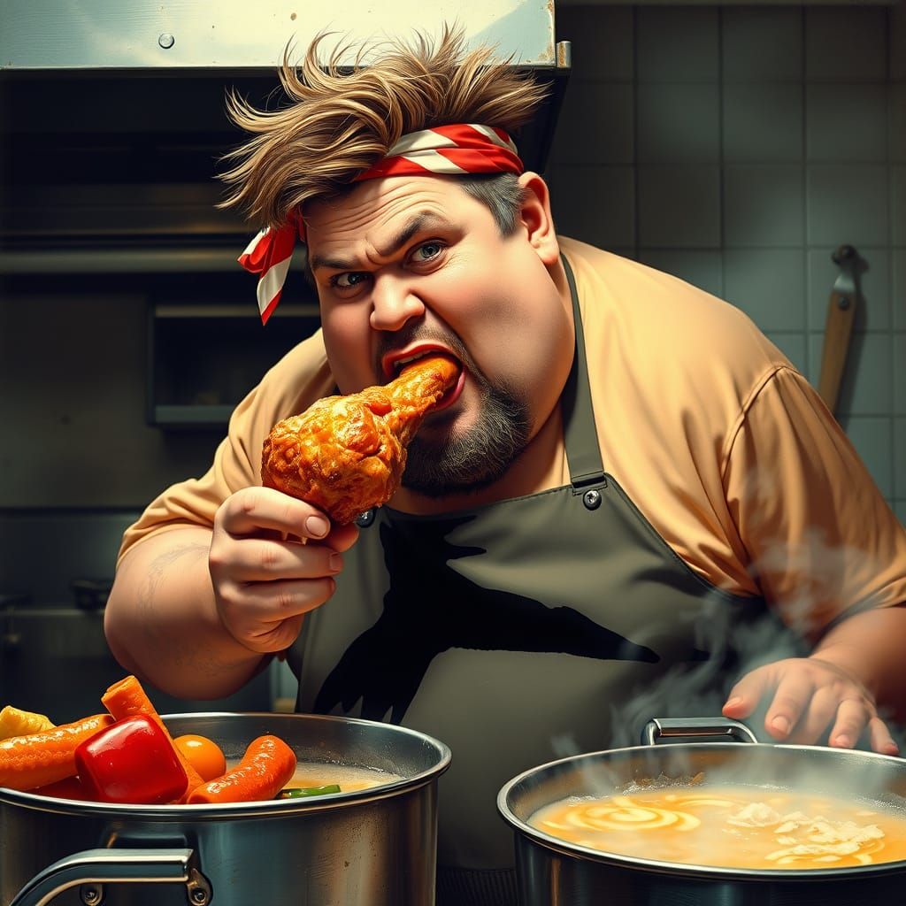 Chubby Chef Enjoys Chicken, Peter Max Style
