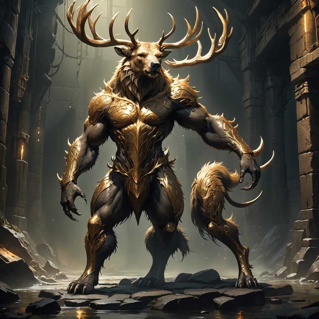 Enchanted Bear-Deer Hybrid in Ominous Dungeon