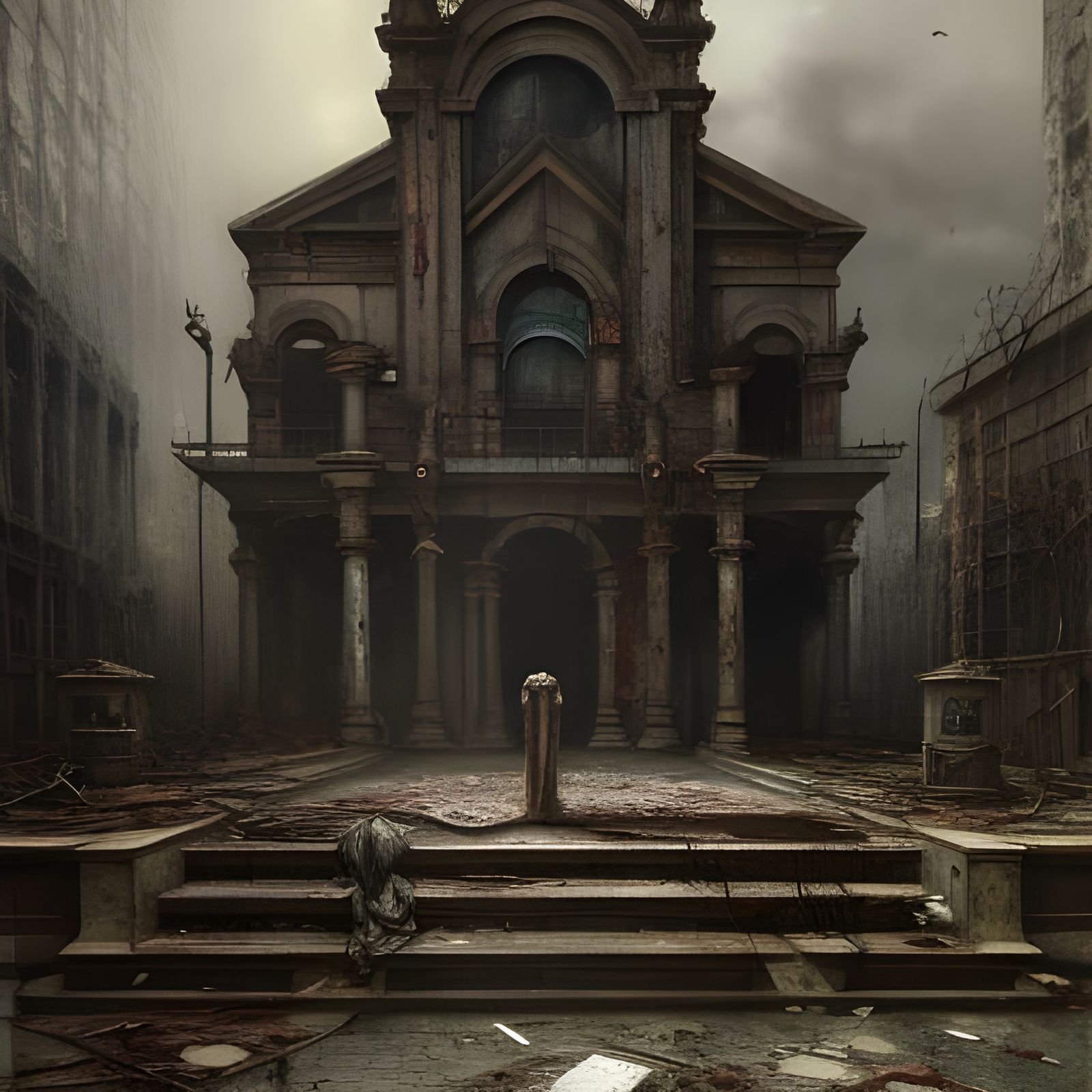 Creepy Abandoned Plaza in Giger Style