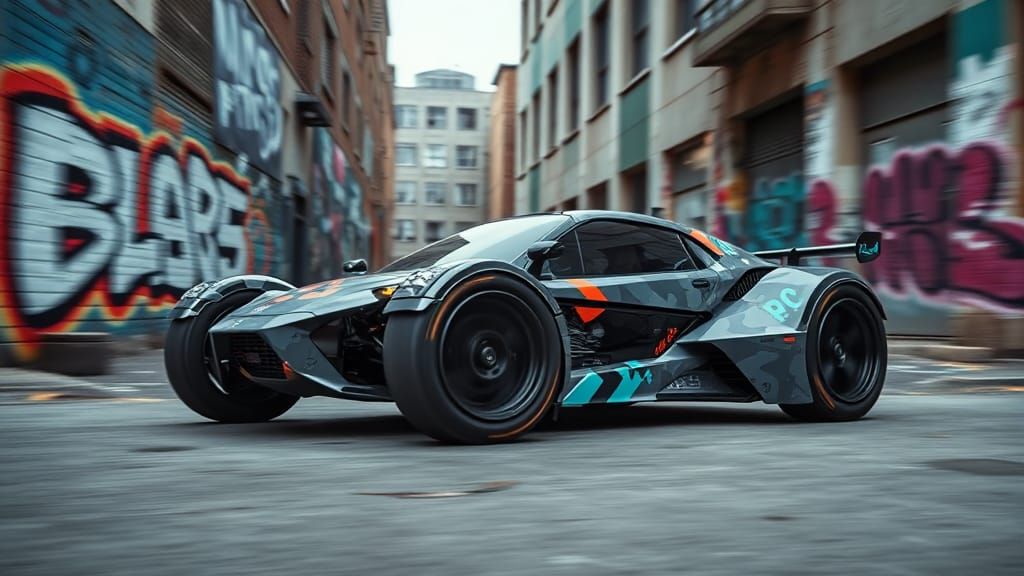 Futuristic Cyberpunk Sports Buggy in Brutalist Setting