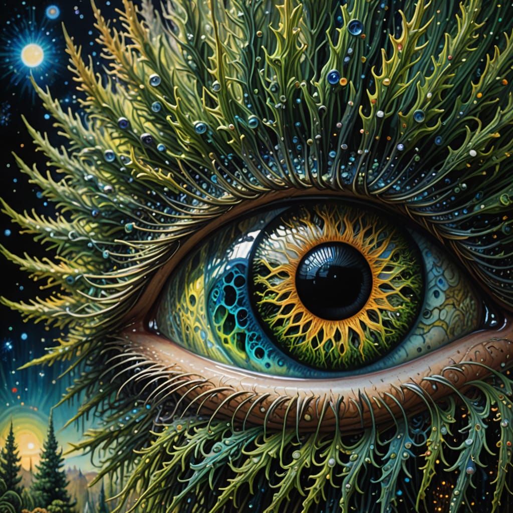 Intricate Eyeball in Vastness of Space, Whimsical Watercolor