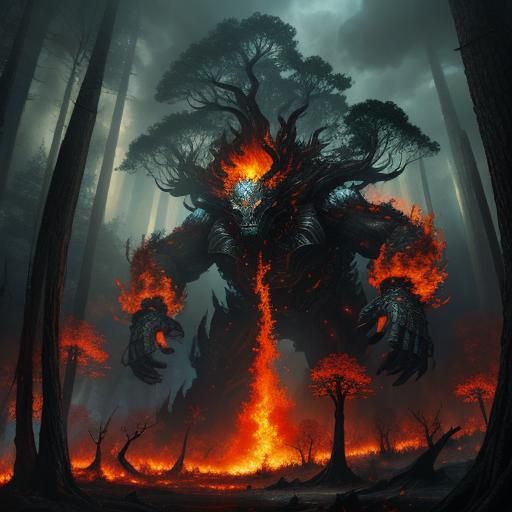 Fire Elemental's Forest Journey: A Digital Matte Painting