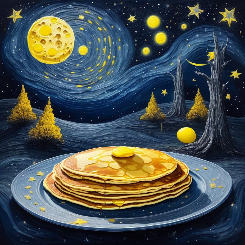 Surreal Yellow Pancake Moon in Starry Night