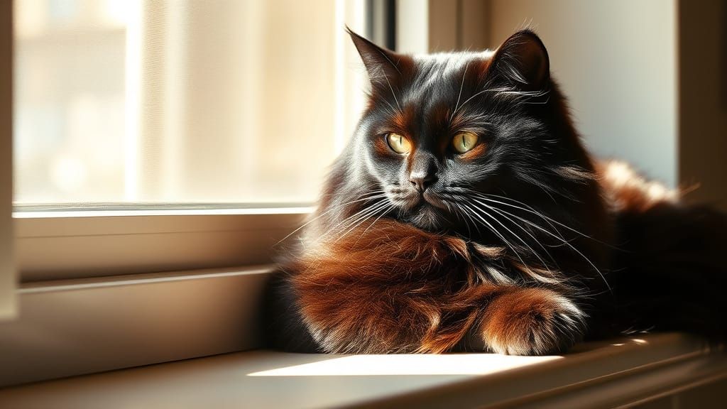 Sleek Black Cat Basks in Warm Sunlight