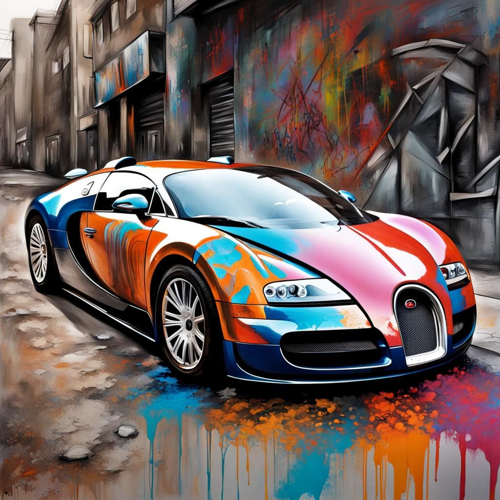 Bugatti Veyron in Graffiti Splash Art