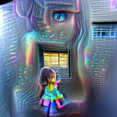 Holographic Giant Girl Gazing Through Window