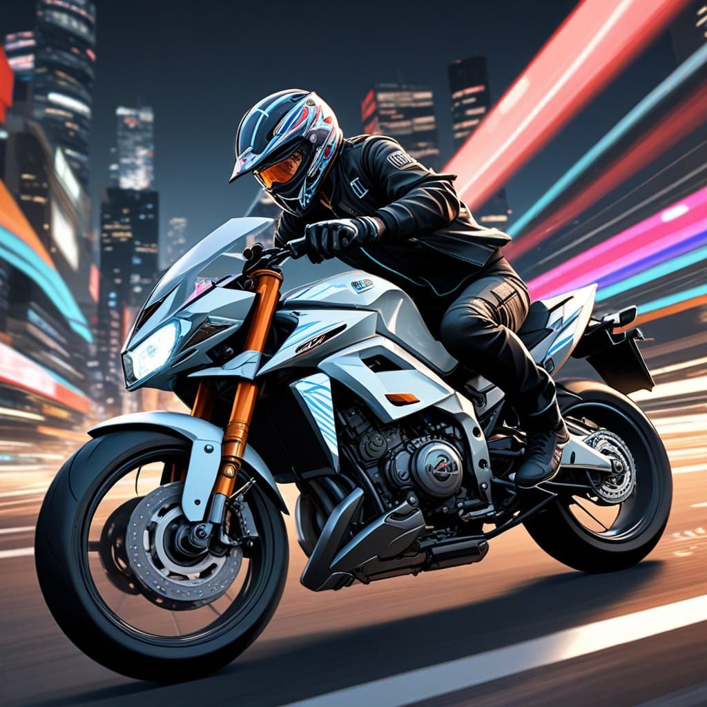 Dynamic Biker in Vibrant Japanese Manga Style