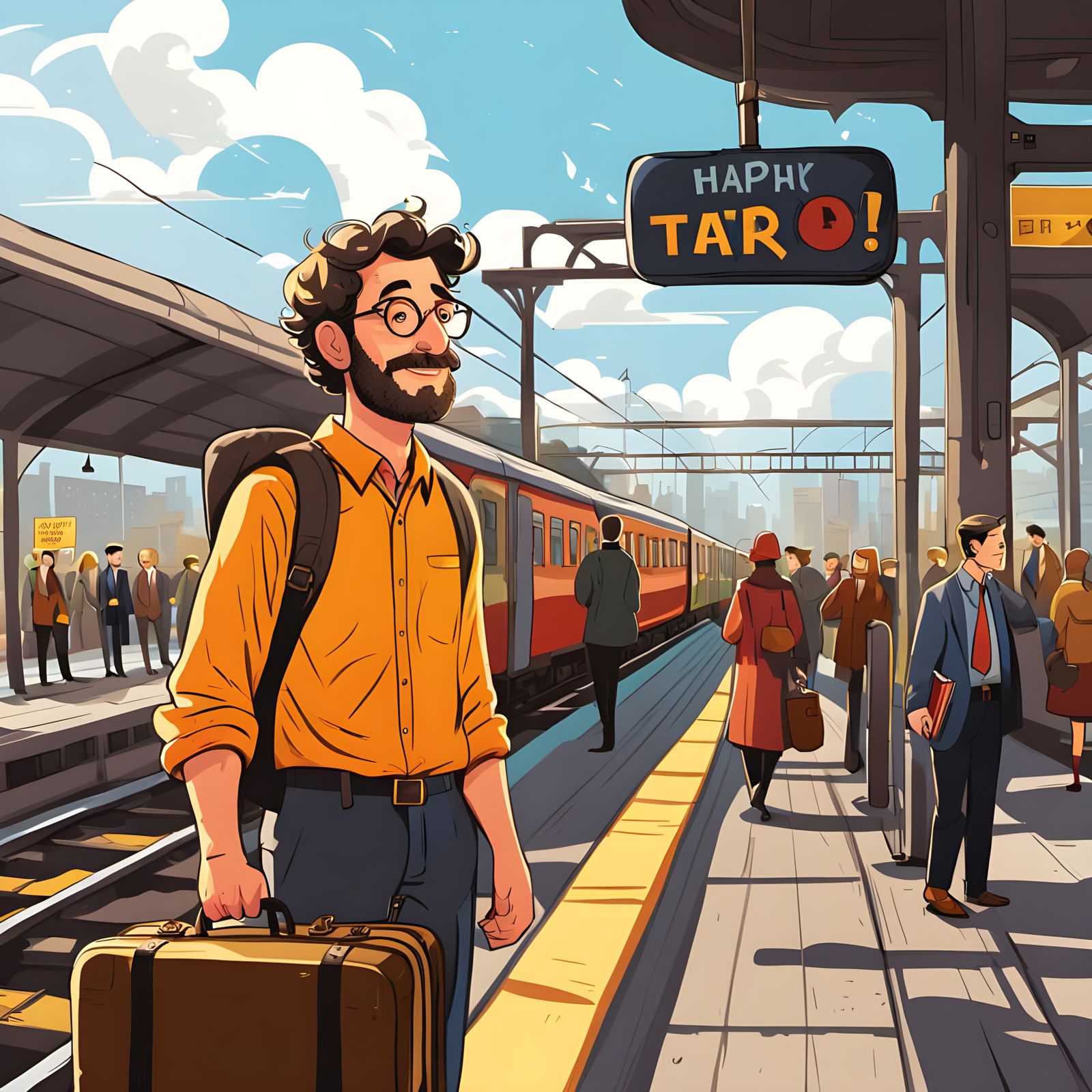 Cartoon Man's Funny Farewell at iSTEAM Train Station