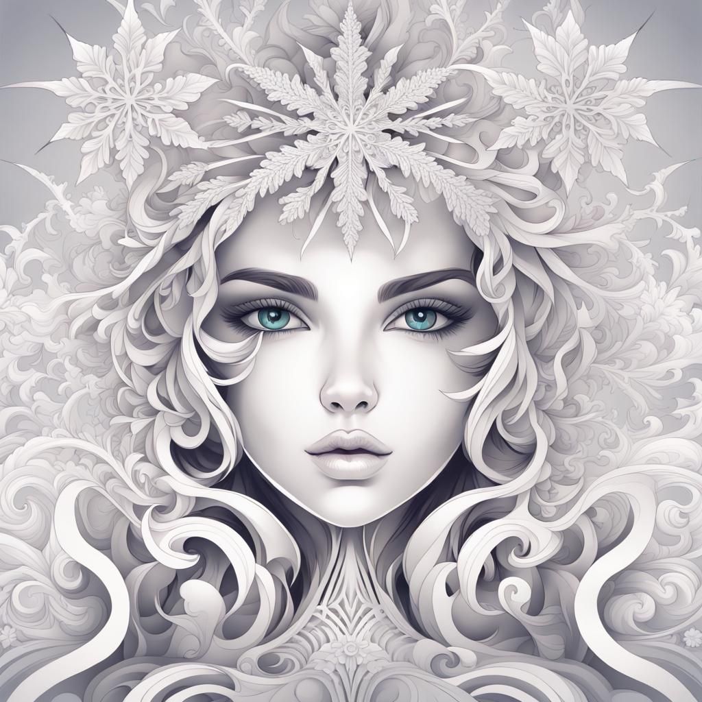 Snowflake Girl with Abstract Vector Fractals