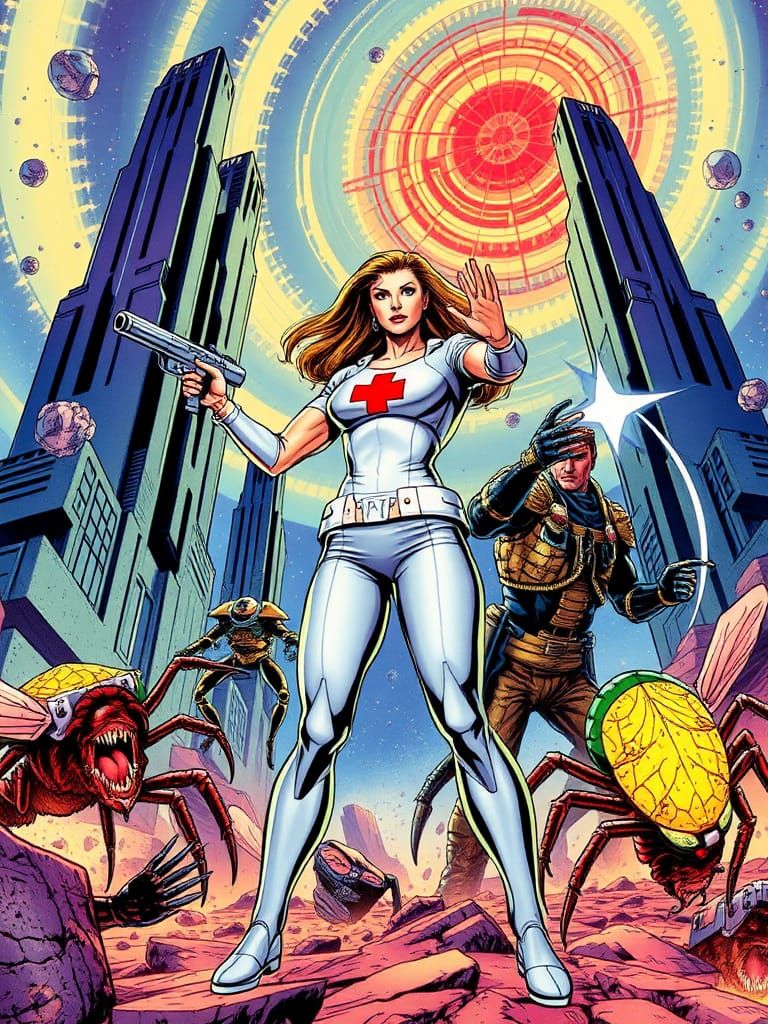 NurseWoman Battles Giant Bugs in Space Comic Art