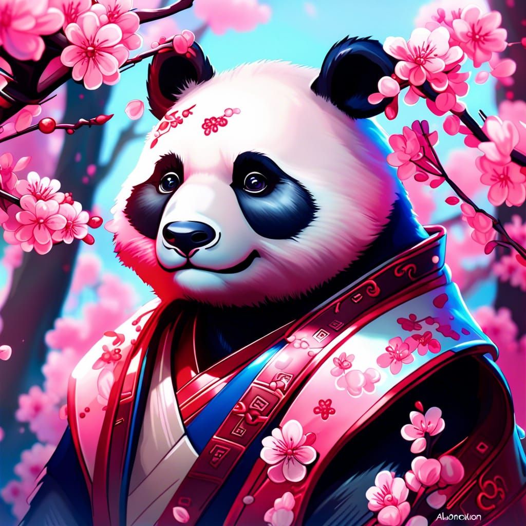 Lava Lamp Panda Bear Portrait in Triadic Colors