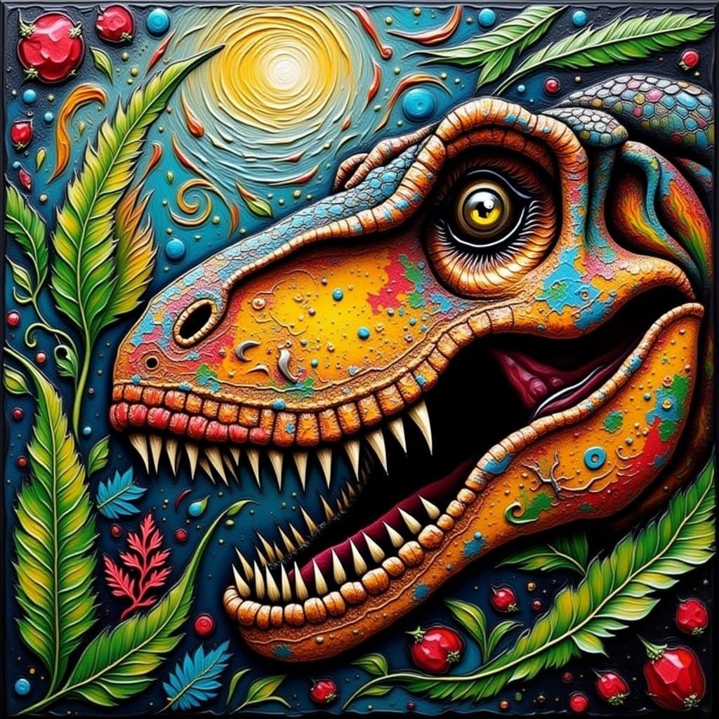 Tyrannosaurus Rex Portrait in Impasto Style