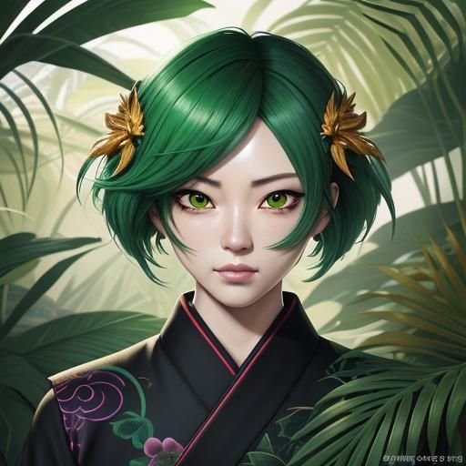 Colorful Anime Parrot in Lush Jungle, 3D Art