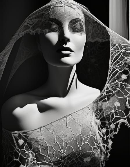Dramatic Portrait of Woman with Lace Shadow Art