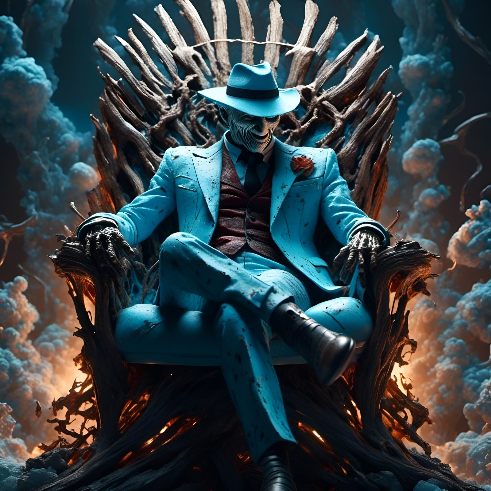 Pastel Blue Freddy Krueger in Cosmic Chair