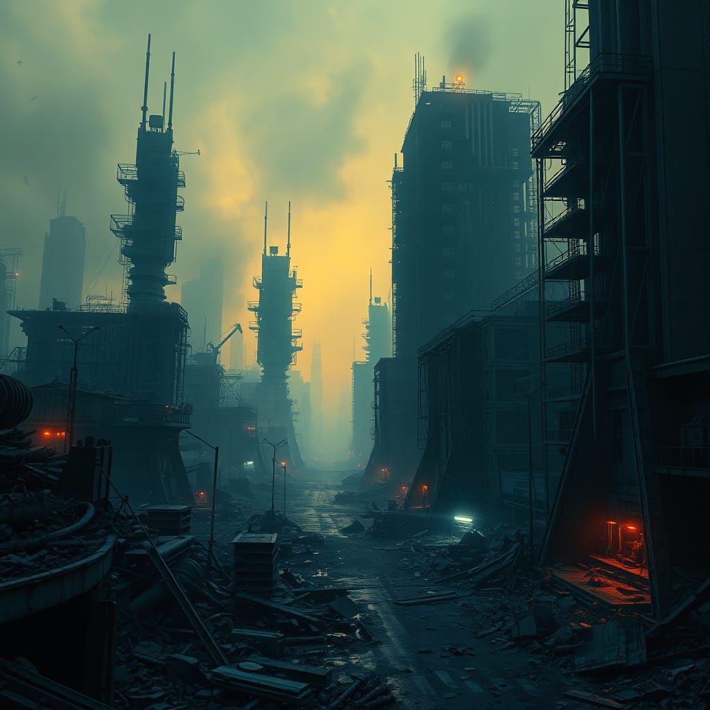 Post-Apocalyptic Cityscape in Film Noir Style