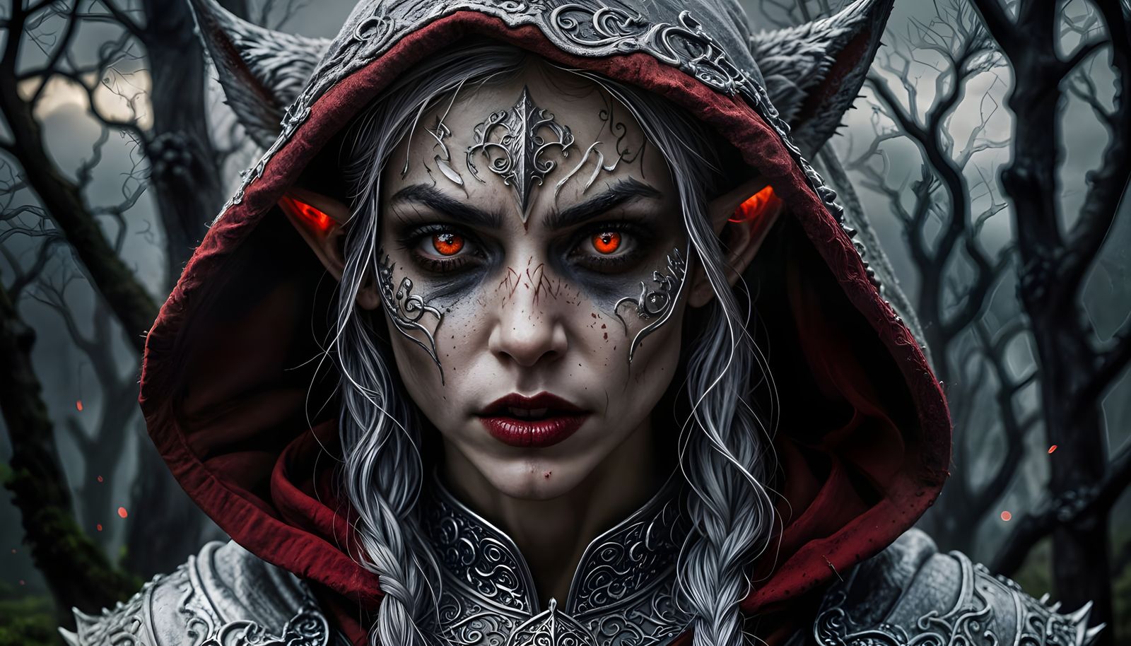 Elf With Werewolf Scars Under Full Moon, Cinematic Style