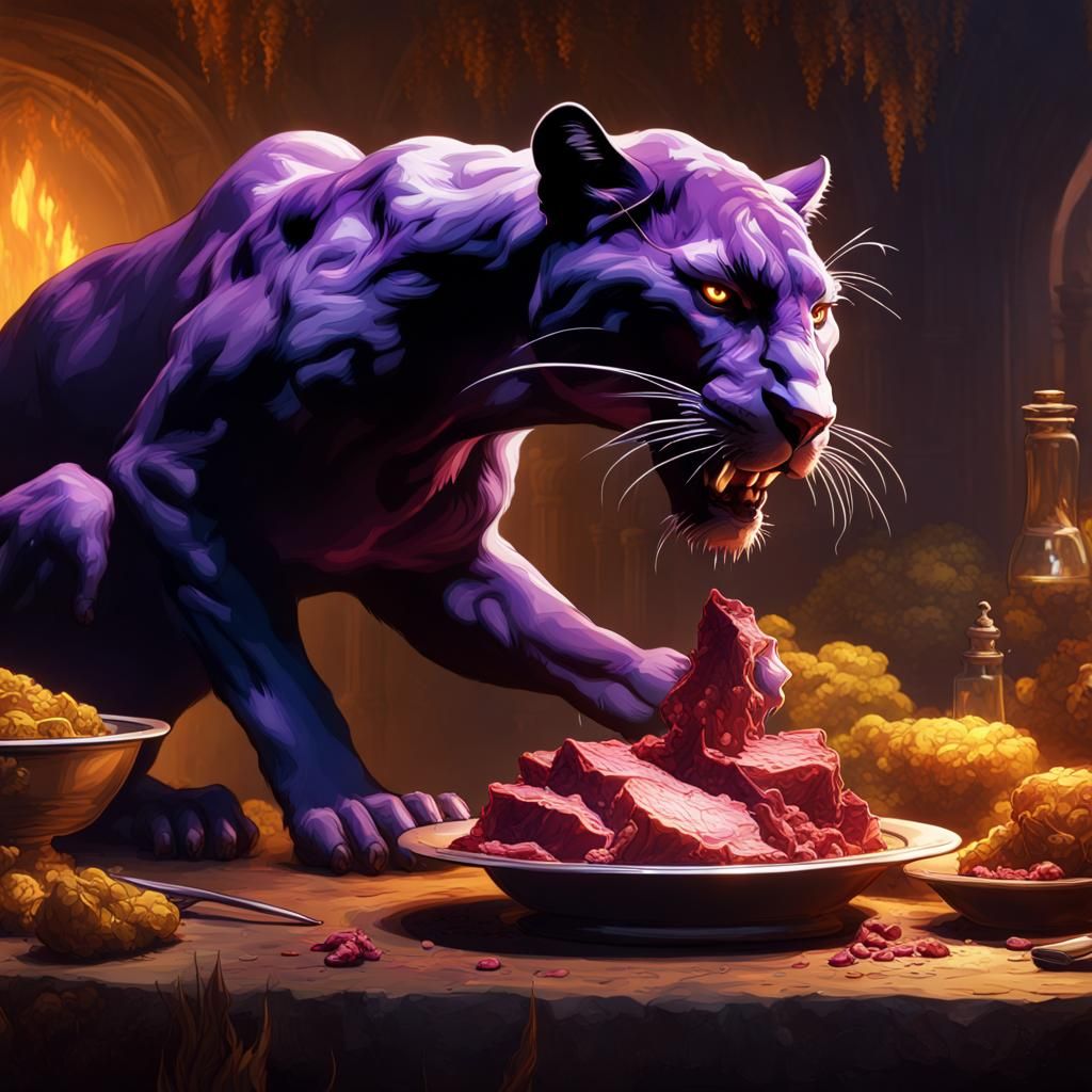 Panther Devouring Meat: Dark Fantasy Concept Art
