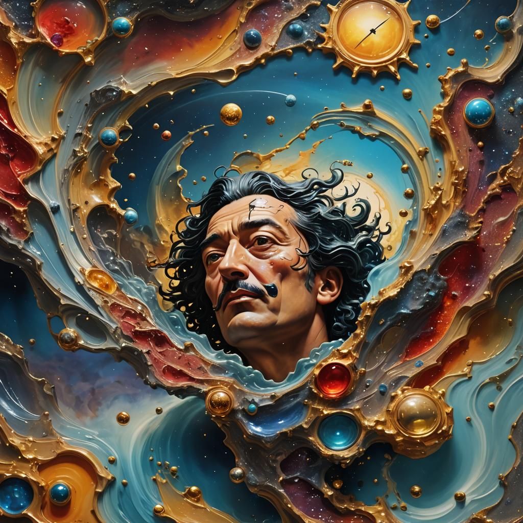 Surrealistic Lava River with Distorted Celestial Bodies in H...