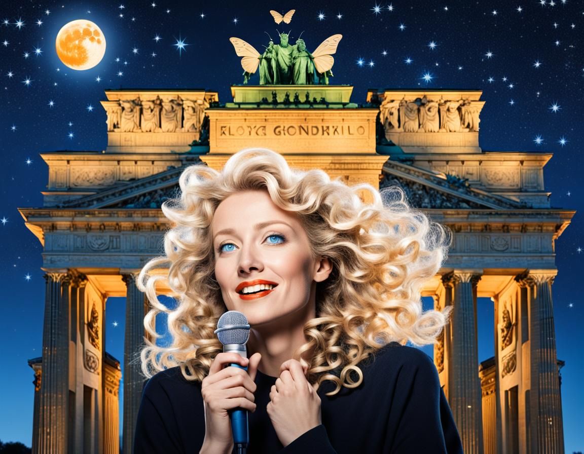 Singer at Brandenburg Gate with Butterfly, Neo-Impressionism