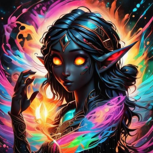 Magical Elf Silhouette with Rainbow Splashes