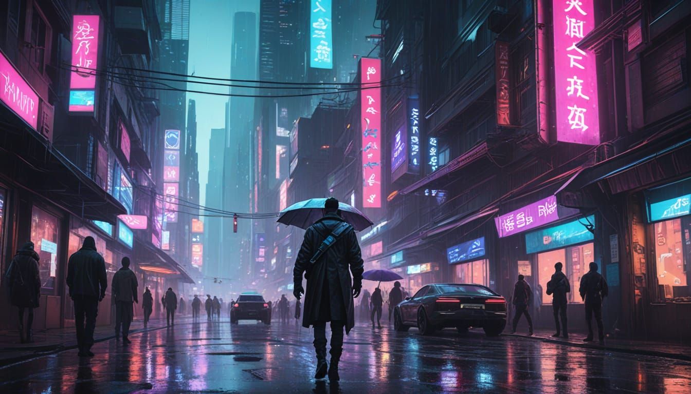 Cyberpunk Cityscape at Dusk with Neon Lights