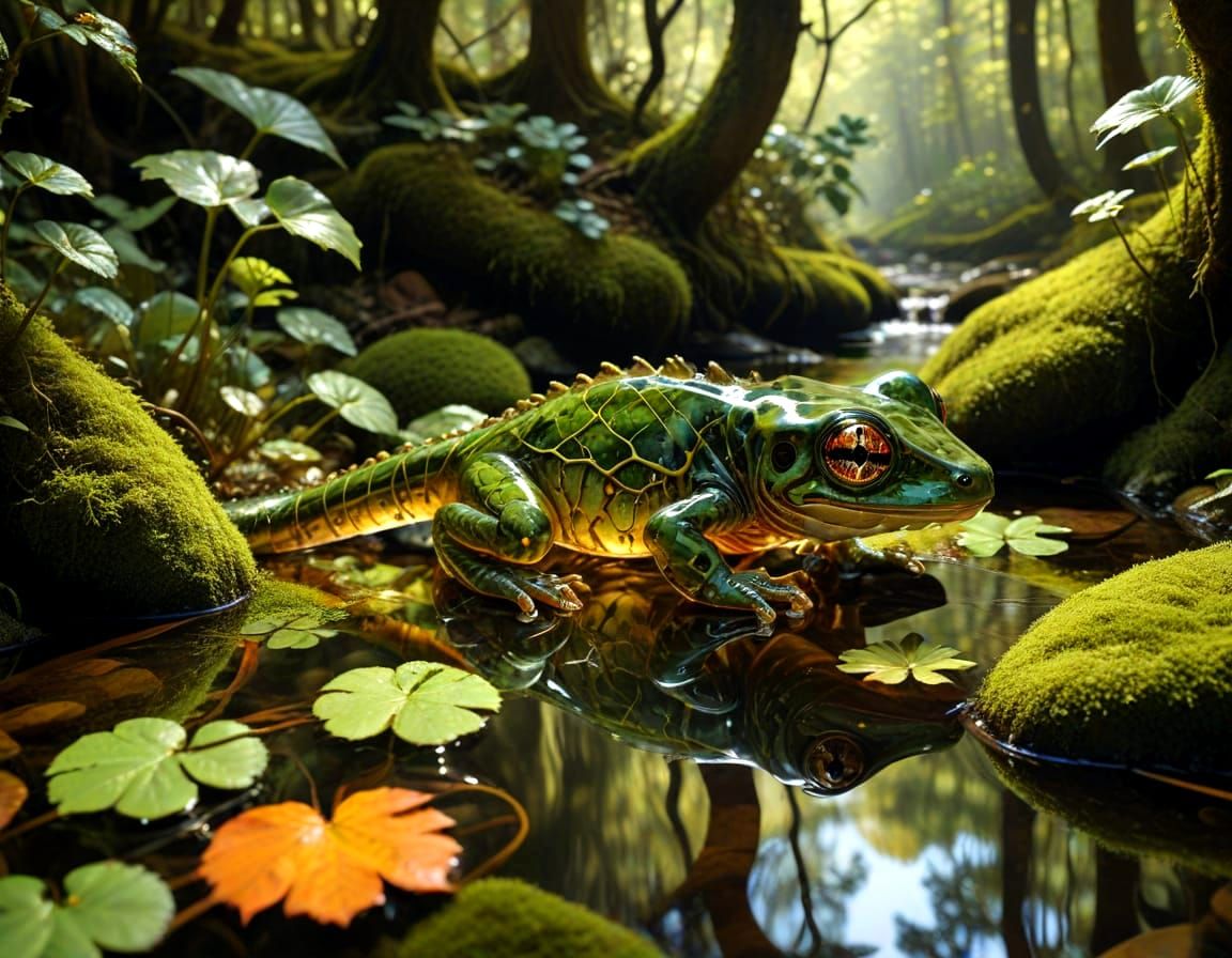 Glass Newt in Forest Stream