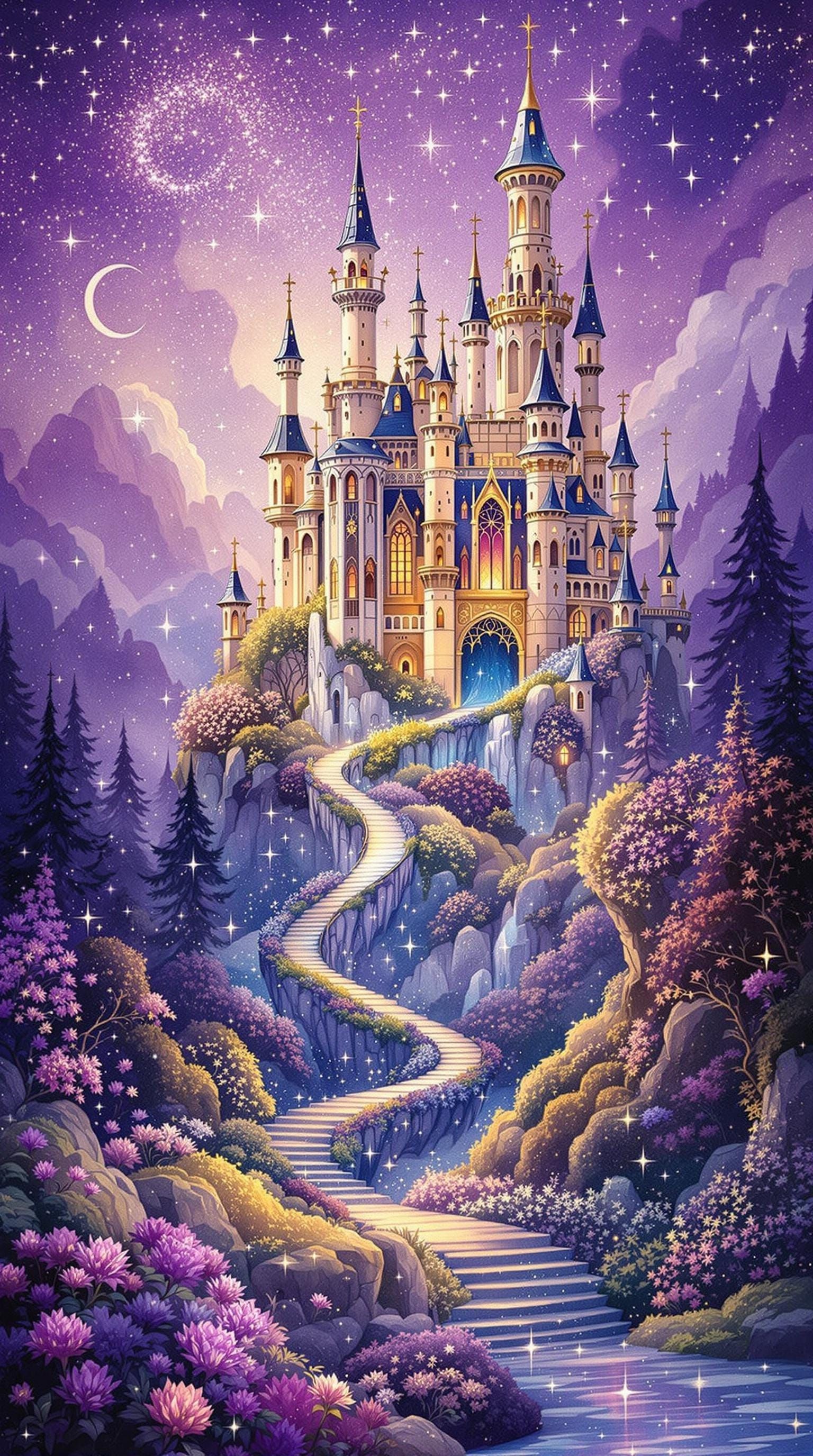 Whimsical Lilac Castle in a Mythical Realm