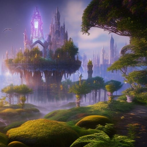 Enchanted Futuristic City: Hyperrealistic Natural Landscape
