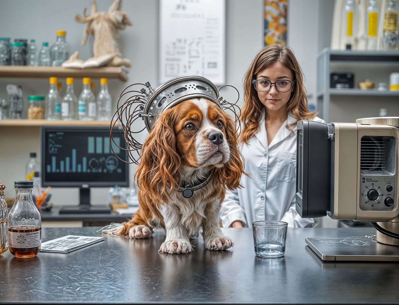 Blenheim Spaniel Brain Experiment in Steampunk Lab