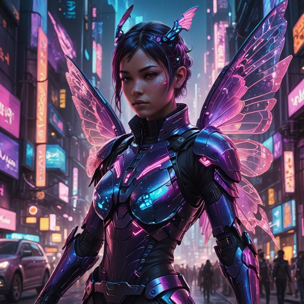 Cyberpunk Combat Pixie with Neon Glow