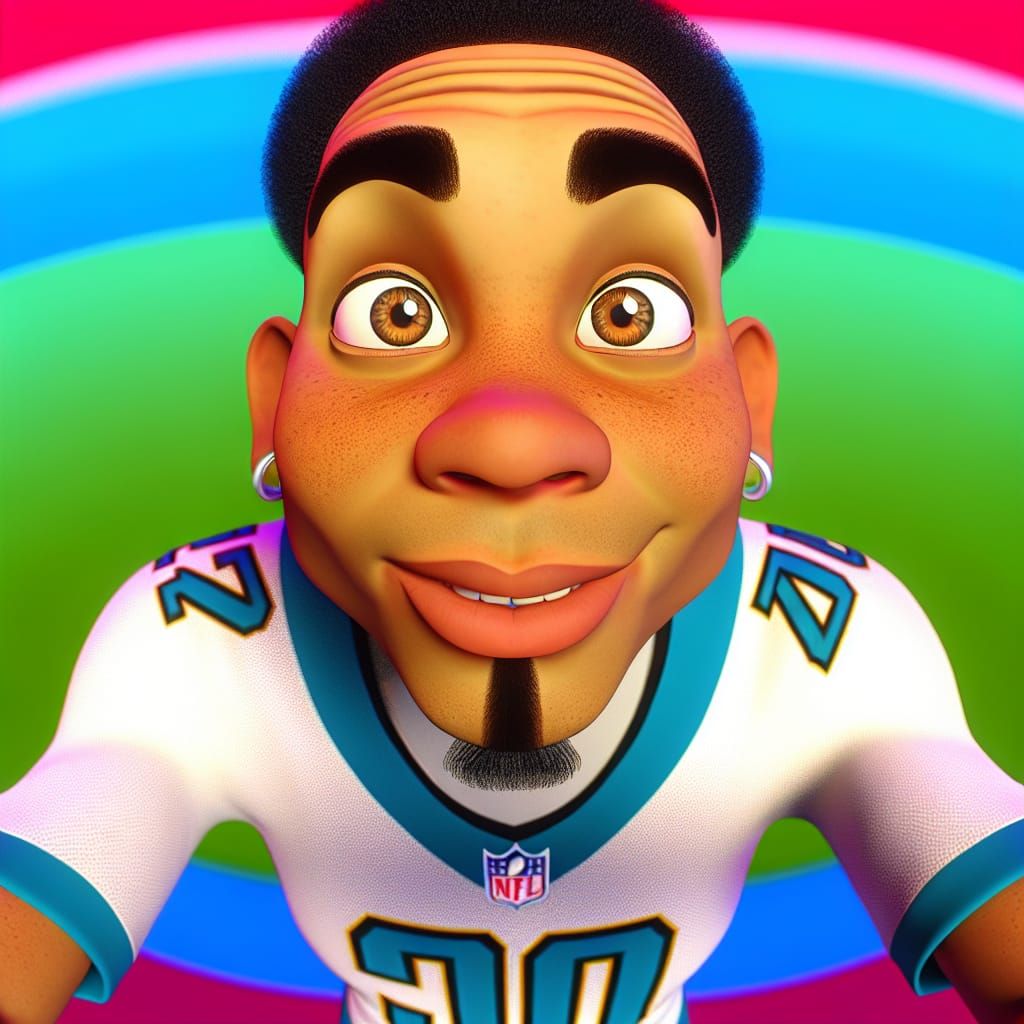 Excited Fan in Stylized Caricature at Football Game