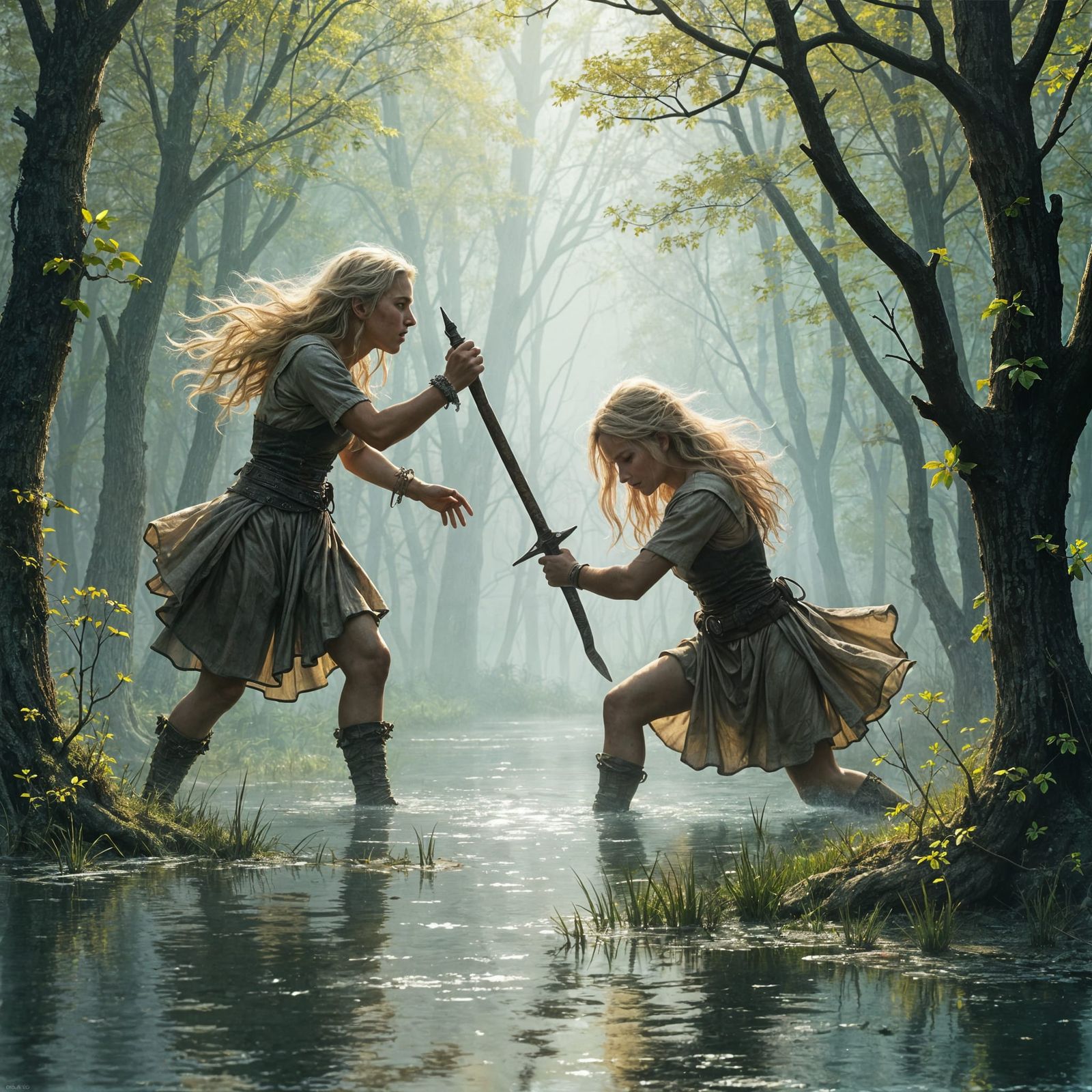 Warrior in Swamp, Detailed Fantasy Illustration