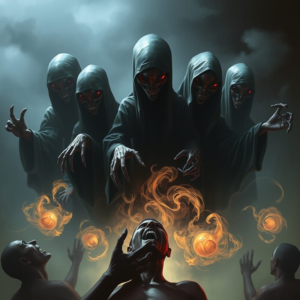 Eerie Aliens Extracting Souls in Haunting Surreal Scene