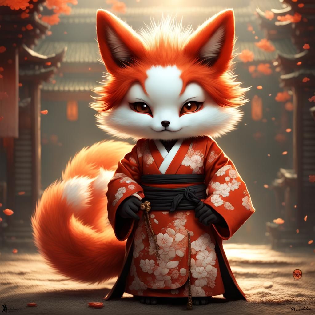 Chibi Kitsune in Japanese Clothing